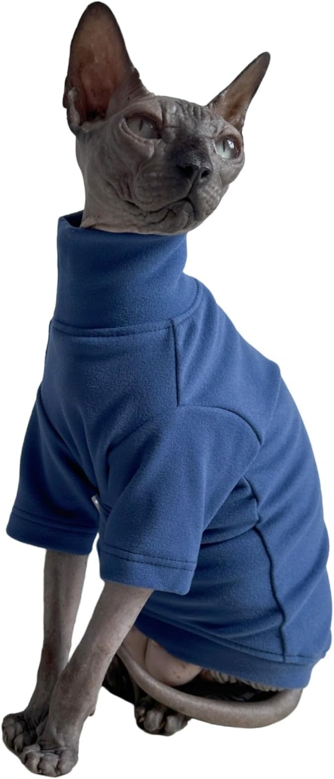 Sphynx Cats Solid Warm Fleece Shirt Cat Turtleneck Undershirt Thermal Hairless Cat Clothes for Sphynx, Devon, Cornish Cat Clothes and Small Kitten and Dogs (Ocean, X-Large)