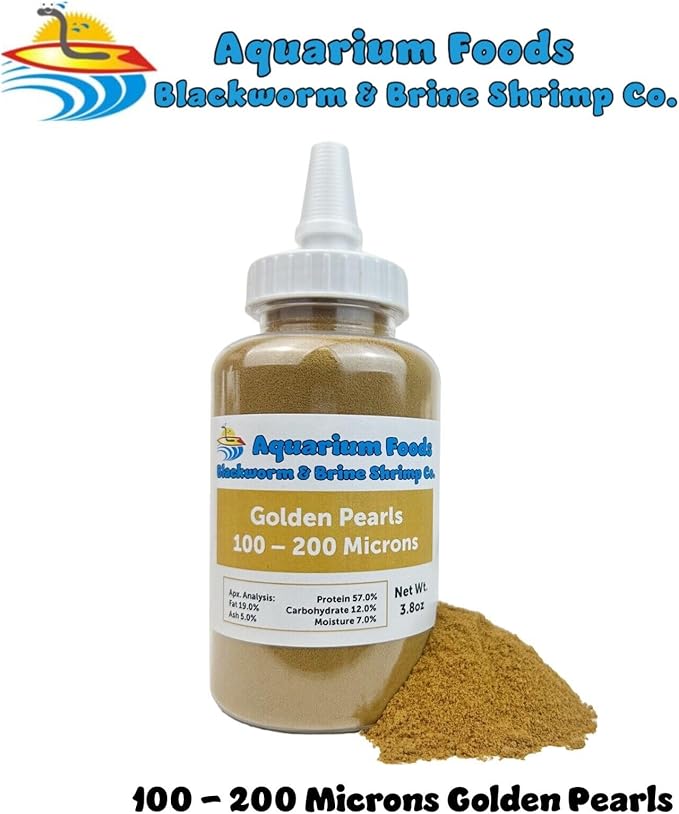 Aquatic Foods Inc. Golden Pearls 100-200 Microns for Tropical Fish Fry and Babies, for Corals, Anemones, Reef Tanks…3.8oz Squeeze Bottle