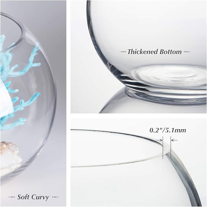 WGVI Bowl Glass Vase, Diameter 8", Height 6", Open Width 5", (Multiple Sizes Choices) Clear Bubble Planter Terrarium Fish Bowl for Wedding Event Home Decor, 1 Piece (VBW0008A)
