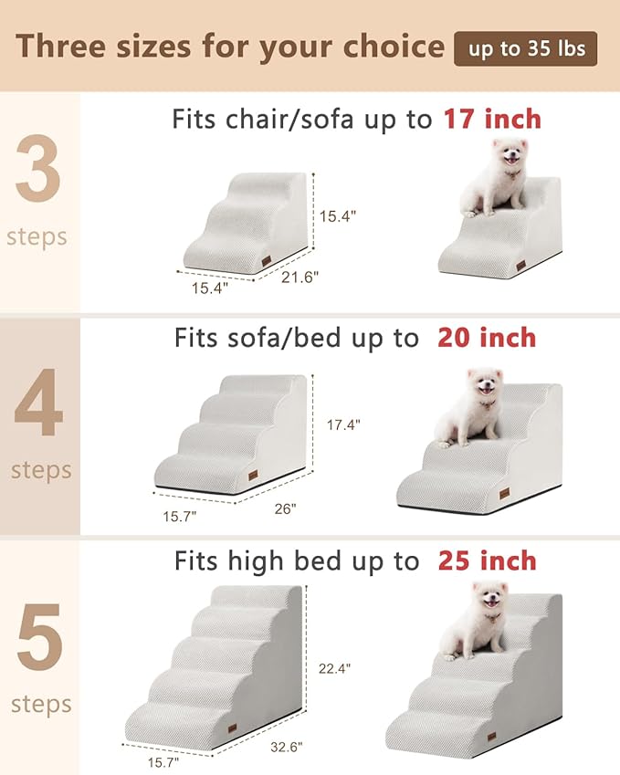 Dog Stairs Ramp for Bed and Couch,4 Step Dog Steps for Small Dogs,Pet Stairs with Non-Slip Bottom for Old Cats,Indoor Pet Steps,Comfort,Durable,17.4" H,Light Grey
