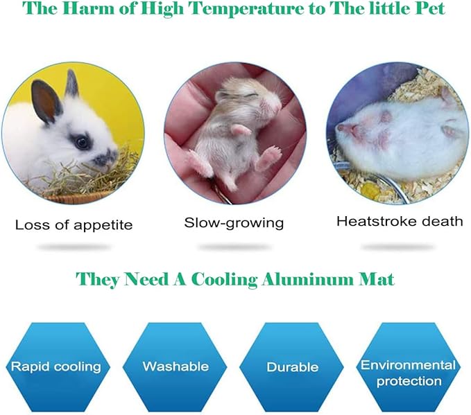 Rabbit Cooling Pad, 12x8 in Self Cooling Mat for Hamster Guinea Pig Chinchilla Bunny Kitten Cat and Other Small Animal, Pet Cool Ice Bed Plate Perfect for Hot Summer