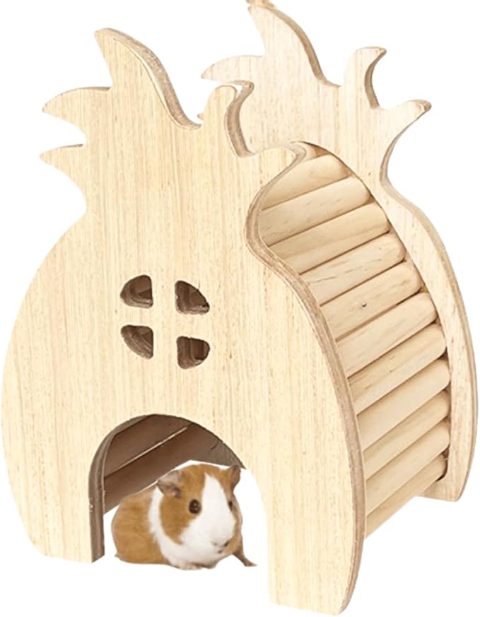 Hamster Wooden Hideout House Natural Wood Pet Rats Climbing Play Hut Hideaway Room for Small Chicken Hedgehogs Chinchilla Habitat Pet Cage Accessories (G)