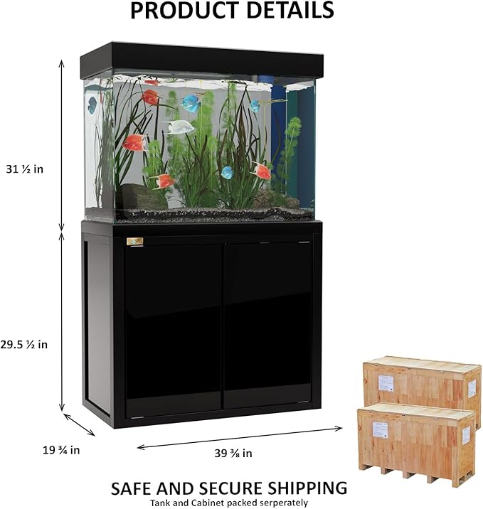 50 Gallon Fish Tank with Premium Tempered & Ultra Transparent Glass (Complete Aquarium Setup) All in Black