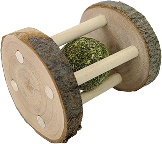 Natural Wooden Chew Toys for Small Animals, Teeth Grinding Toy for Hamsters, Rabbits, Guinea Pigs, Parrots, Chinchillas – Grass Seed Mint Balls for Pet Play and Dental Care, Ideal for Pet Supplies