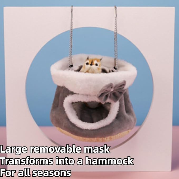 Hamster Nest Pet Warm Hamster Guinea Pig Cave Beds with Transparent Cover Small Pet Winter Bed Guinea Pig Hamster Rabbit Sleeping House Plush Cage Accessories (Grey,Large)