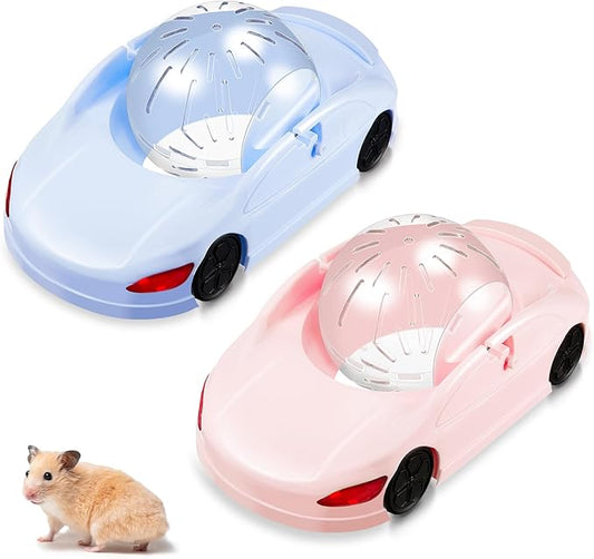 2 Pcs Hamster Exercise Sports Ball Car Running Funny Fitness Wheel Toys with Detachable Transparent Ball 3 Modes Available 11.6x6.5x5 inch for Hamster Small Animal