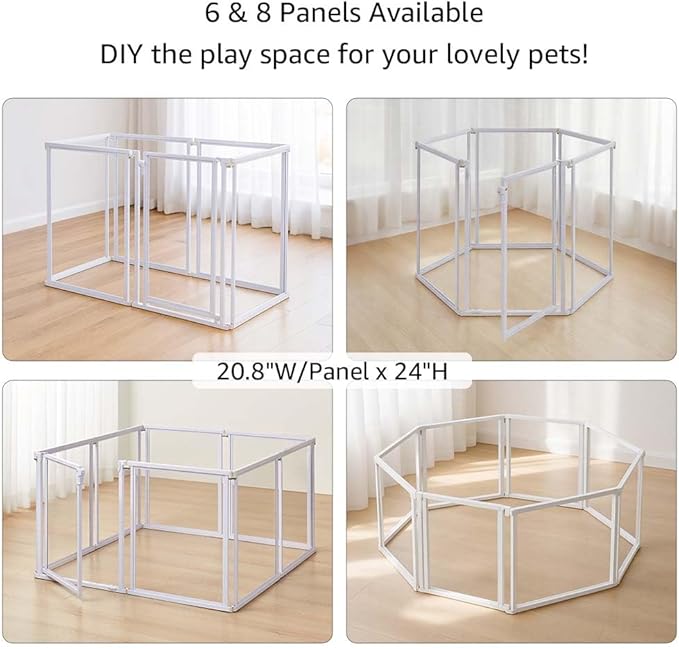 unipaws Clear Acrylic Transparent Dog Playpen, 125” Extra Wide 6 Panels Freestanding Walk Through Dog Gate, Foldable Pet Pen Whelping Cage for Puppy Cats