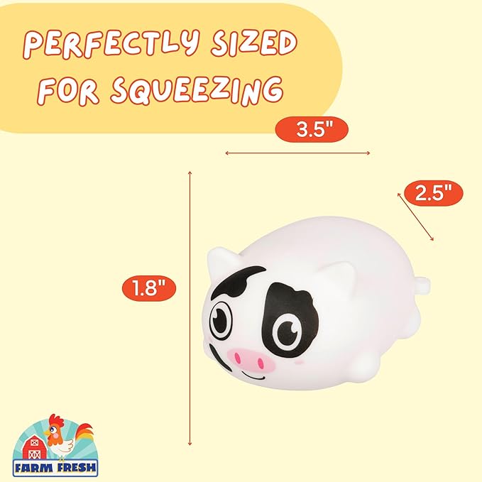 Farm Fresh Chubby Barnyard Animals – 3-Pack Squeeze Fidget Toys for Kids Ages 3+ – Soft Foam Stress Relief Figures – Includes Pig, Cow & Horse – Mini Animal Toys for Travel, Party Bags, Gift Ideas