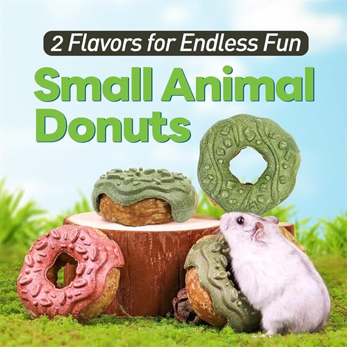 TEEWY Guinea Pig Toys, Prevent Teeth Overgrowth, Natural Vegetables and Timothy Grass, Hamster Chew Toys, Guinea Pig Chew Toys, Chinchilla Toys, 2PCS, Donut-Shaped