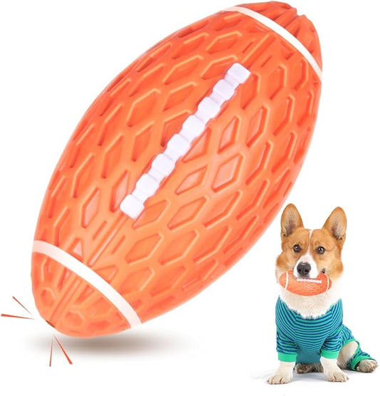 AUSCAT Squeaky Dog Football Toy for Aggressive Chewers, Tough Rubber Dog Ball for Medium Large Dogs, Orange, 5.5"