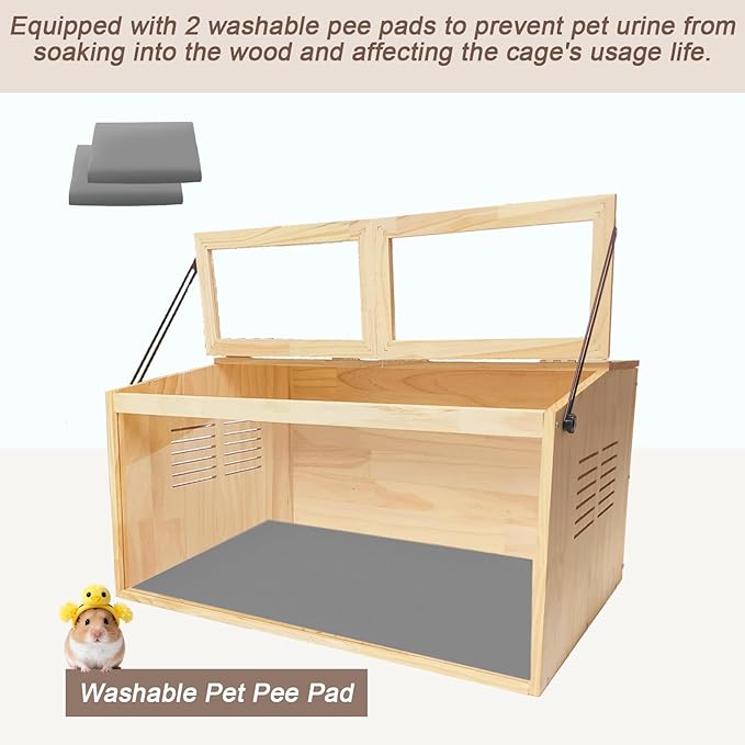 Wooden Hamster Cage,32" Lx16 Wx16 H,Animal Cabinet for Dwarf Syrian Hamsters Degus, Hamster Habitat with Openable Top and Large Acrylic Sheets, Natural Wooden Hamster Habitat.