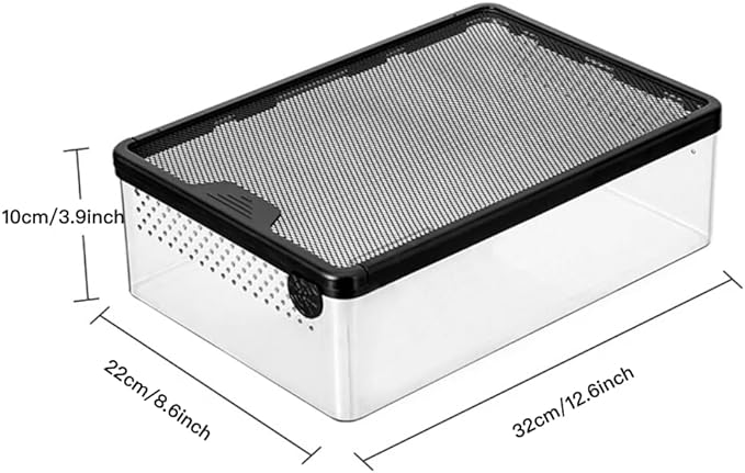 Reptile Feeding Box Clear Terrarium for Geckos, Frog, Lizards, Chameleons, Serpents, Scorpion, Snail, Insect, Hermit Crab, Isopods - 12.6x8.6x3.9inch