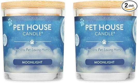 One Fur All Pet House Candle 2 Pack - Plant-Based/Soy - Clean Burning Scented, Long Lasting Pet Odor Candle for Home - Moonlight