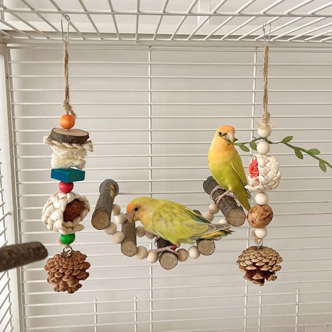 3pcs Bird Climbing Ladder Bridge Chewng Toy Set Bird Cage Toy Funny Parrot Cage Hanging Parrot Cage Bite Toys Parakeet Cage Wooden Parrot Toys Random Color
