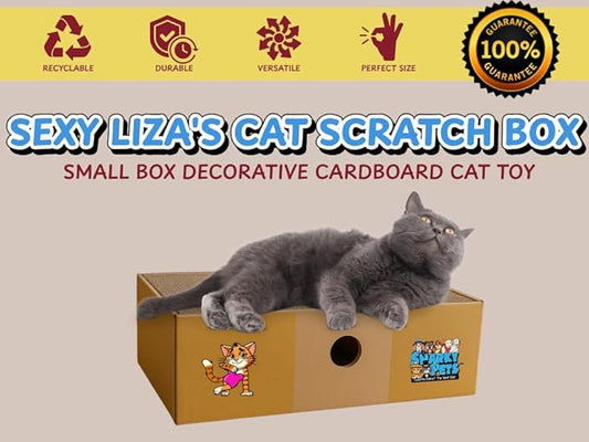 Sexy Liza's Cat Scratching Box-4 Four Reversible Scratch Pads; Lasts 4 Times Longer. No Assembly -Ready to go. Cat Scratch Lounger and Bed.. Comfy Size for The Comfy Chonk.