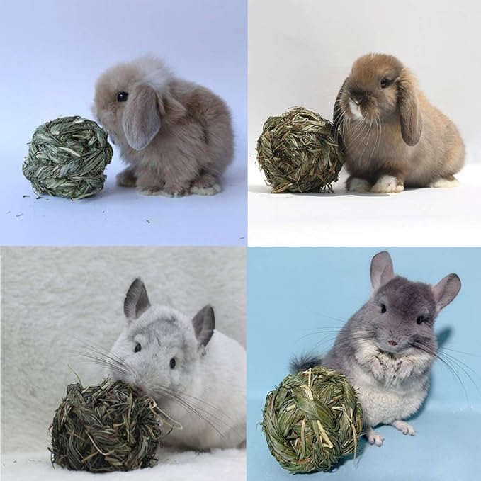 PINVNBY 6 Pack Rabbit Chew Grass Balls,Natural Timothy Woven Bunny Hay Ball Teeth Grinding Activity Play for Hamster Chinchillas Gerbils Guinea Pigs and Other Small Animal