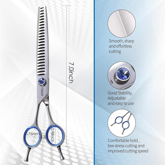 Chunkers Dog Grooming Scissors Left Handed 7.0'' Professional Thinning Shears for Dogs Pet Grooming Scissors Chunkers Shears Dog Grooming Japan 440C 70% Thinning Rate 18 Teeth(7.0'' Chunkers)