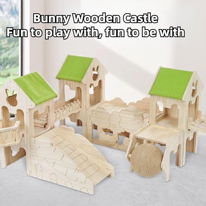 Wooden Guinea Pig Hideout, Bunny Houses and Hideouts Climbing Toys, Hamster Maze, Small Animal Accessories for Rabbit, Chinchilla, Rat, Mice, Gerbil (Combinations 8)