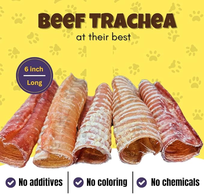 Woofley's Beef Trachea - (6 Inch 20 Pack) - Trachea Treats for Dogs - Natural Source of Glucosamine and Chondrotin for Joint Health - 100% Natural Beef Windpipe for Dogs