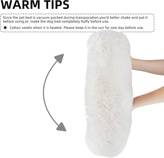 Cat Beds for Indoor Cats - Cat Bed Washable 20/24 inches, Dog Beds for Small Medium Dogs, Anti Anxiety Round Fluffy Plush Faux Fur Cat Bed, Thick Bottom (White, Small)