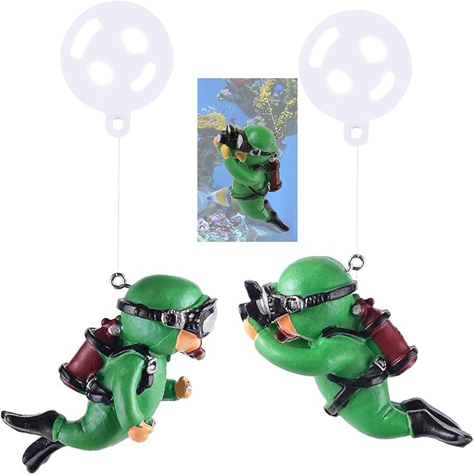 2-Pack Tank Decorations, Cute Little Diver, Aquarium Decoration Accessories Ornaments with Float Ball, Playmate for Tank Suitable for All Kinds of Fish and Tanks (Green)