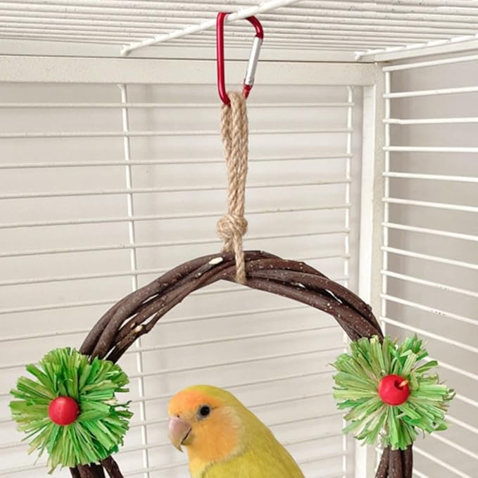 Bird Swing Branch Rings Swing Bird Toy Birdcage Hanging Corn Husk Perch Toy Cage Accessories for Lovebird Budgies Chewable Toy Parrot Pecking Toy (S)