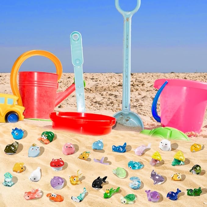 36pcs Mini Ocean Resin Animals Tiny Sea Animals Figurines Marine Miniature Plastic Animals Aquarium Ornaments Decorations for DIY Fish Tank Potted Micro Fairy Garden Dollhouse