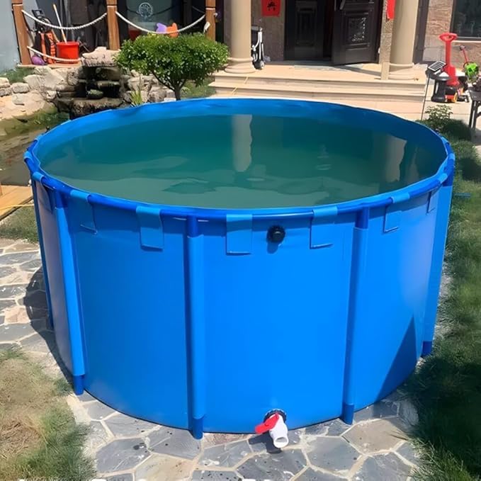 WANLIAN Pool Above Ground Canvas Fish Pond Circular Thickening Pool Belt frame Large Collapsible Outdoors Tarpaulin for koi pond Culture Agricultural Irrigation Water StorageTank4.9ftx3ft/1700L(1.5*1)