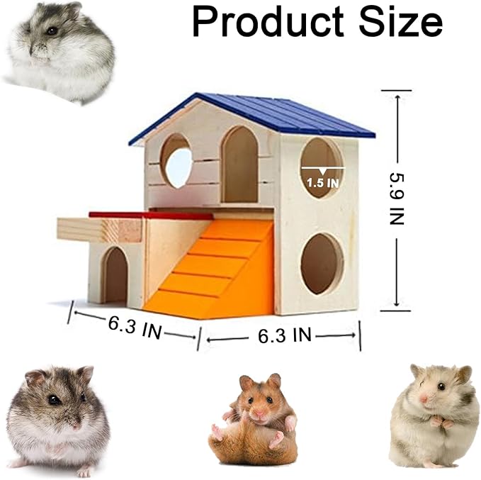Hamiledyi Pet Small Animal Hideout Hamster House Deluxe Two Layers Wooden Hut Play Toys Chews
