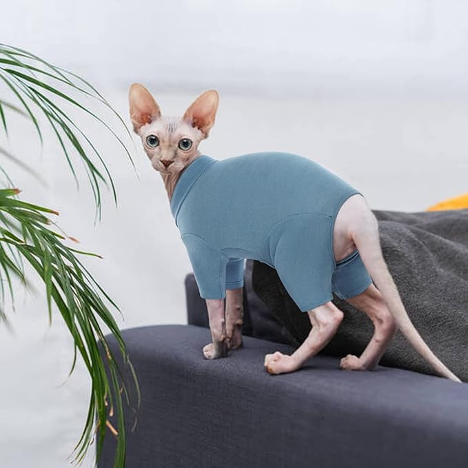 ROZKITCH Hairless Cat Clothes, Breathable Soft Cat Jumpers for Cats Only, Cat Coat with Four Legs, Warm Cat Sweater Cat T-Shirt Cat Pajamas Jumpsuit Vest Cornish Rex, Devon Rex, Peterbald Blue XL
