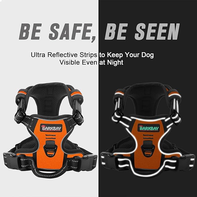BARKBAY No Pull Dog Harness Front Clip Heavy Duty Reflective Easy Control Handle for Large Dog Walking(Orange,XS)