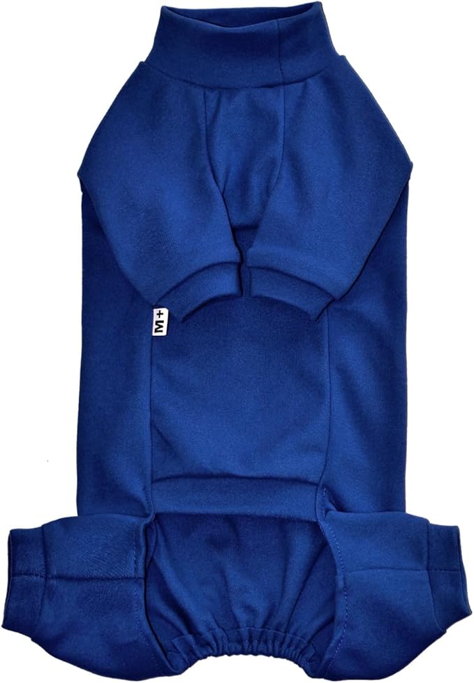 Sphynx Cat Four Leg Warm Fleece Pajamas Elastic Pet Clothes for Hairless Cats Surgery Recovery Suit for Sphynx, Devon, Cornish (Blue, M+ (7-8.6 lbs))