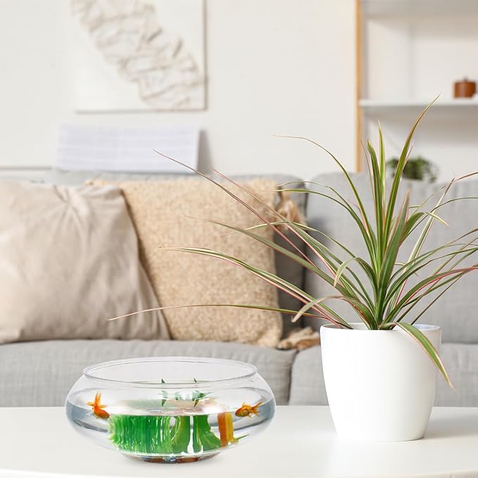 Clear Fish Bowl Vase Bubble, 2pcs Terrarium Fish Bowl Round Shallow Planter Desktop Goldfish Tank Hydroponic Planter Plastic Aquatic Plant Pot Daffodil Pot (2800ml)