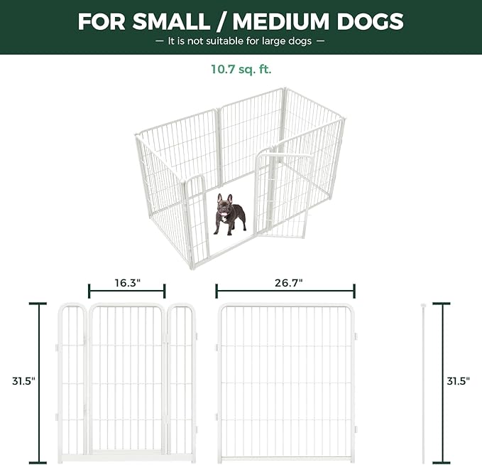 FXW Homeplus Unleashed Indoor Dog Playpen - Stress-Free and Safe Play, Heavy Duty 32 Inch 6 Panels Dog Pen for Small and Medium Dogs, White│Patented