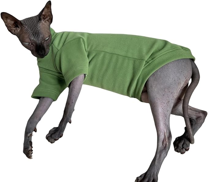 Sphynx Cats Solid Warm Fleece Shirt Cat Turtleneck Undershirt Thermal Hairless Cat Clothes for Sphynx, Devon, Cornish Cat Clothes and Small Kitten and Dogs (Green, X-Large)