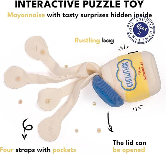 Dog Enrichment Toys, Interactive Mayonnaise Jar Puzzle, Snuffle Toy for Mental Stimulation, Hide and Seek Crinkle Toy for All Dog Sizes