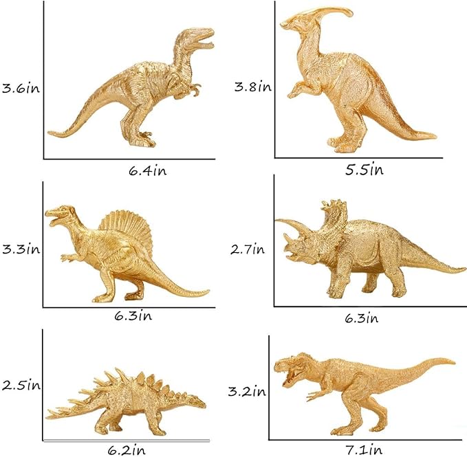 Metallic Gold Plastic Dinosaurs Figurine Toys, 12PCS Golden Dinosaur Figures for Boys Girls, Baby Shower, Bridal Shower Decorations, Kids Dino Themed Birthday Party Supplies Cake Topper