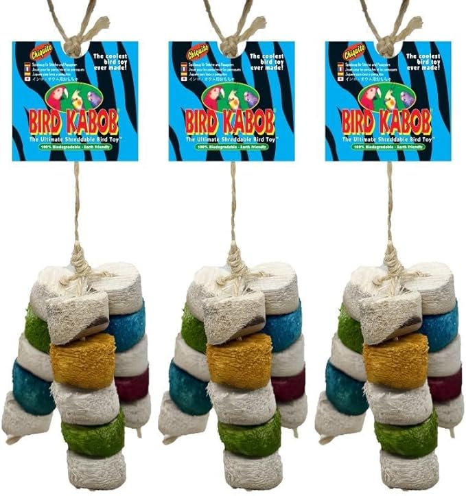 Chiquito - 3 Pack - an All-Natural, Holistic, Veterinarian Recommended, Earth Friendly, shreddable Bird Toy Fashioned in a tri-pod Design with Colored Yucca Chunks