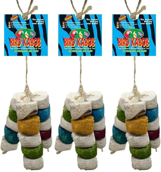Chiquito - 3 Pack - an All-Natural, Holistic, Veterinarian Recommended, Earth Friendly, shreddable Bird Toy Fashioned in a tri-pod Design with Colored Yucca Chunks