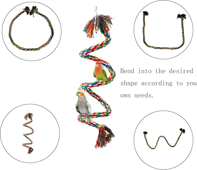 Bird Rope Perch & Birds Swing Set - Bird cage Accessories, Rope perches for Conures, Parrots,Cockatiel,Lovebird,Budgerigar,Parakeet perches for cage,Birds perches