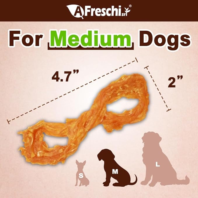 AFreschi Natural Turkey Tendon Rope (M) 10 oz Rope, USA-Sourced Turkey Tendon, All Natural Puppy Chew, Hypoallergenic, Rawhide Alternative, for Medium Breeds