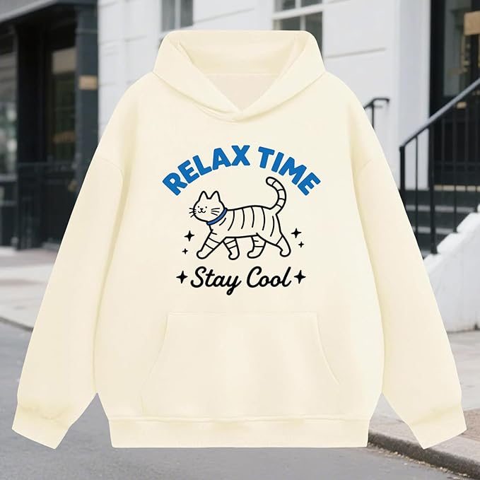 Oversized Hoodies for Women 2025 Trendy Cute Dog Cat Print Sweatshirts Hooded Pullover Tops with Kangaroo Pocket