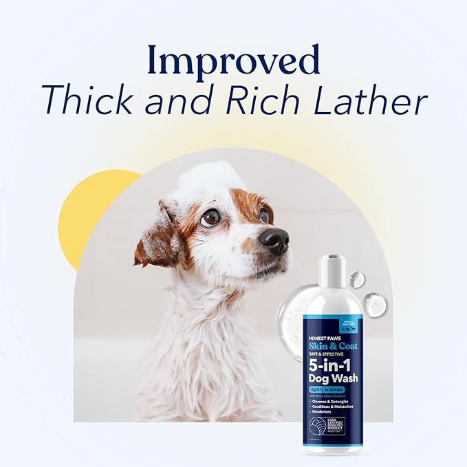 Honest Paws Dog Shampoo and Conditioner - Premium Dog Wash for Allergies Dry, Itchy, Moisturizing for Sensitive Skin - Sulfate Free Plant Based All Natural - Lightly Scented w/Odor Control -16 Fl Oz