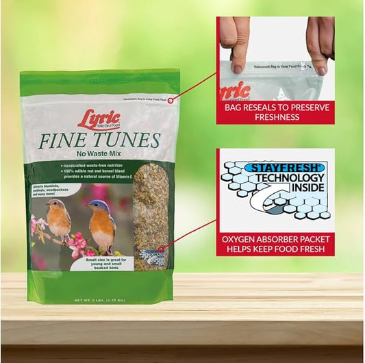 Lyric Fine Tunes Wild Bird Seed - No Waste Bird Food Mix - Attracts Bluebirds, Finches, Chickadees & More - 5 lb bag