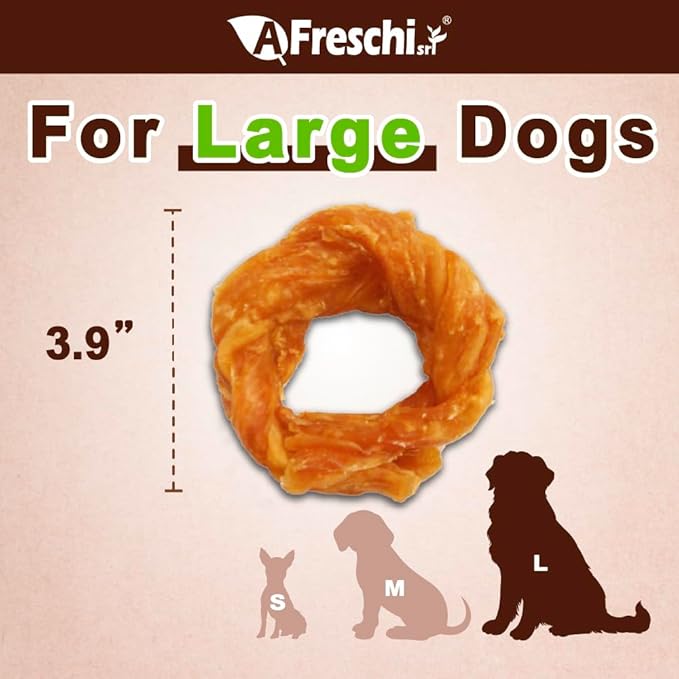AFreschi Natural Turkey Tendon Ring (L) 1 Unit per Pack, Dog Treats for Signature Series, All Natural Human Grade Puppy Chew, USA-Sourced Turkey Tendon, Hypoallergenic, Rawhide Alternative