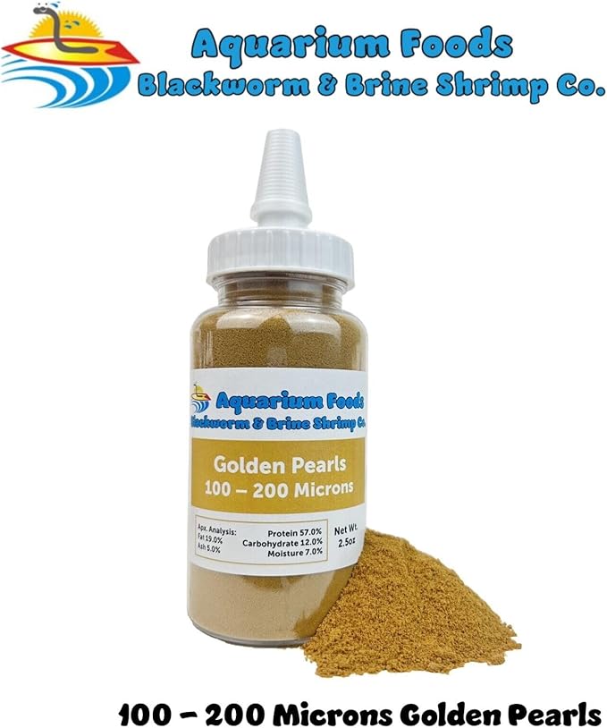 Aquatic Foods Inc. Golden Pearls 100-200 Microns for Tropical Fish Fry and Babies, for Corals, Anemones, Reef Tanks…2.5oz Squeeze Bottle