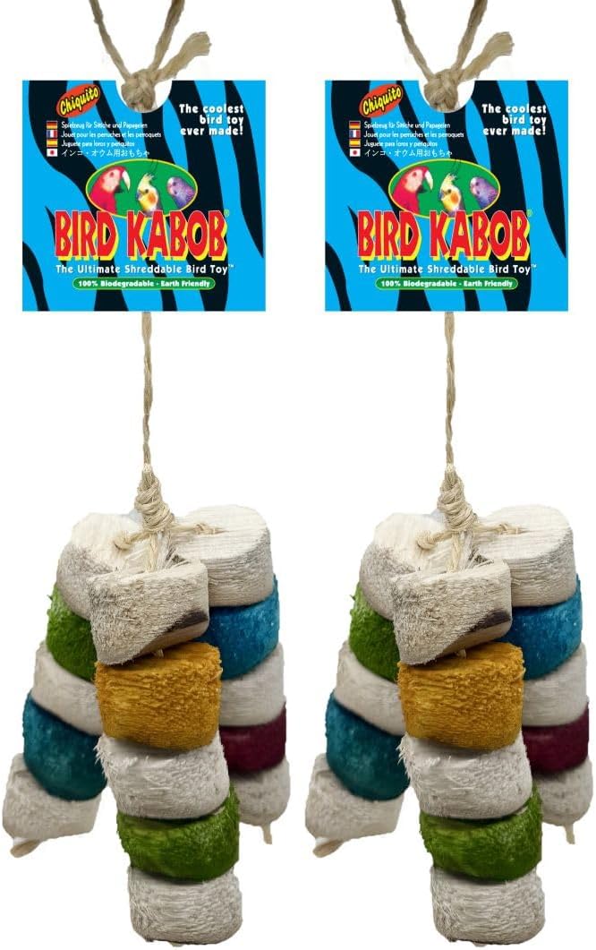 Chiquito - 2 Pack - an All-Natural, Holistic, Veterinarian Recommended, Earth Friendly, shreddable Bird Toy Fashioned in a tri-pod Design with Colored Yucca Chunks
