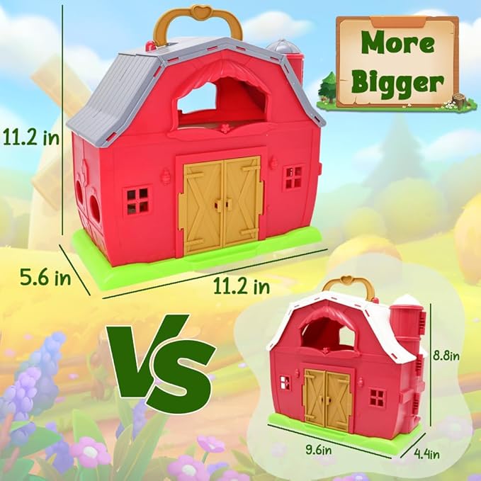 Farm Animals Big Red Barn Toy for 1 2 3 4 5 Years Old Toddlers, Kids Farm Figures Fence Playset with Tractor, Preschool Montessori Learning Toys, Christmas Birthday Easter Gift for Boys Girls