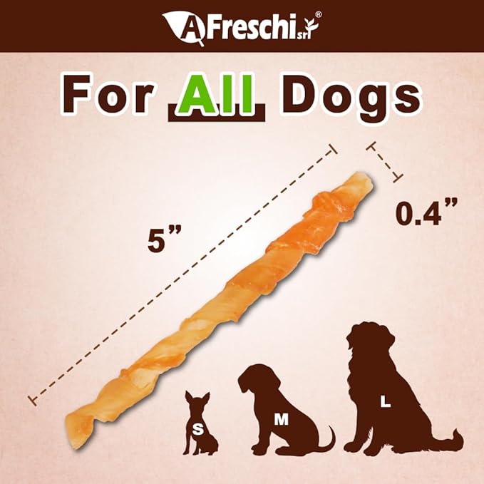 AFreschi Classic Turkey Tendon Coil (L) 3 oz, USA-Sourced Turkey Tendon, Dog Treats for Wrapped Series, All Natural Human Grade Dog Treat, Hypoallergenic, Rawhide Alternative