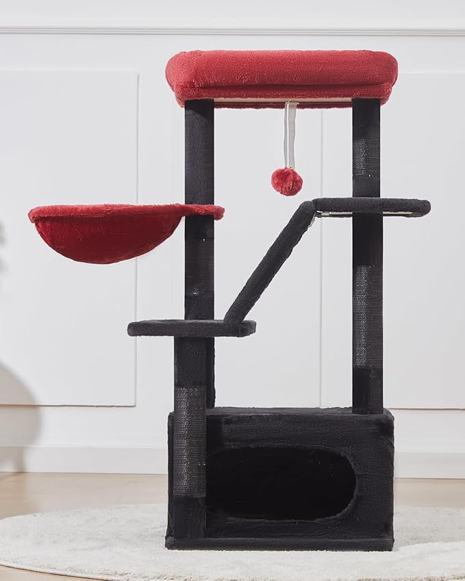 Taoqimiao Gothic Cat Tree,38.5-Inch Cat Tower for Indoor Cats,Suitable for Kittens with Luxurious cat condo with Adjustable Baskets and Luxurious Perch MS029SBR Black and Red